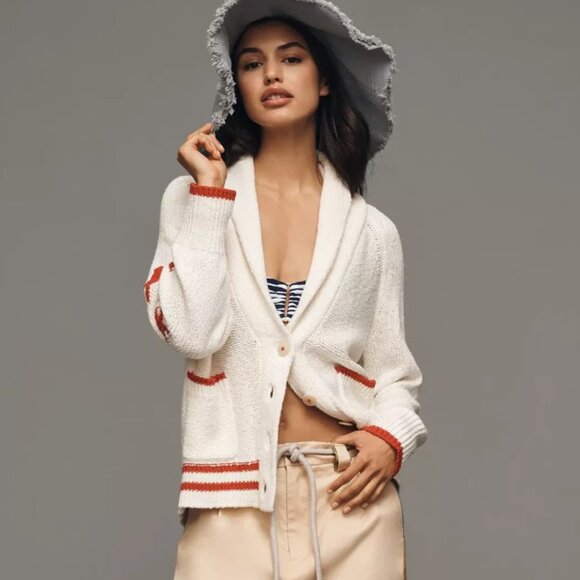 Anthropologie Maeve Shawl Collar American Flag Cardigan Sweater USA XLP XL P NWT - Picture 4 of 6